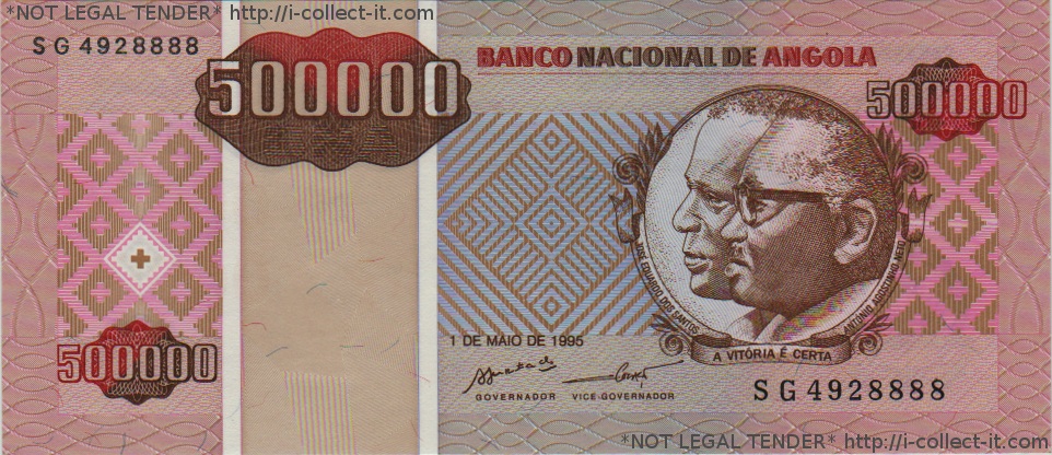 Angolan kwanza... View Banknote - Angola 500000 Kwanza 1995