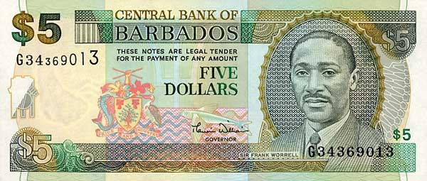 Barbados dollarFace side of 5 dollars of Barbados