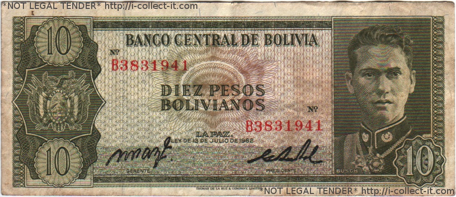 Boliviano... Banknote - Bolivia 10 Peso Boliviano 1962