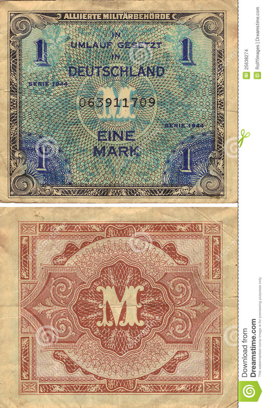 German markOne Mark German Note 1944 front and back.