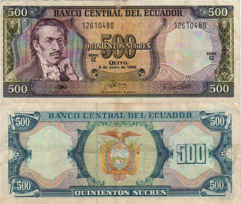 Ecuadorian sucreDescription 00500+Sucres+Bill+Ecuador+1988 ...