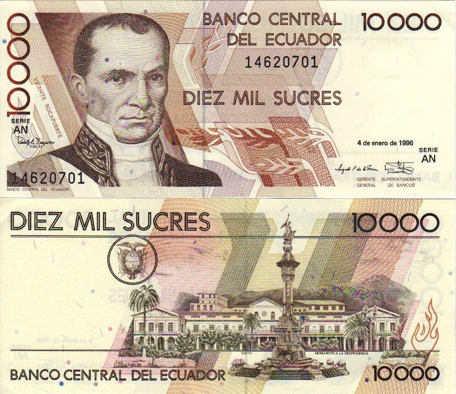 Ecuadorian sucreDescription 10000+Sucres+Bill+Ecuador+1996 ...