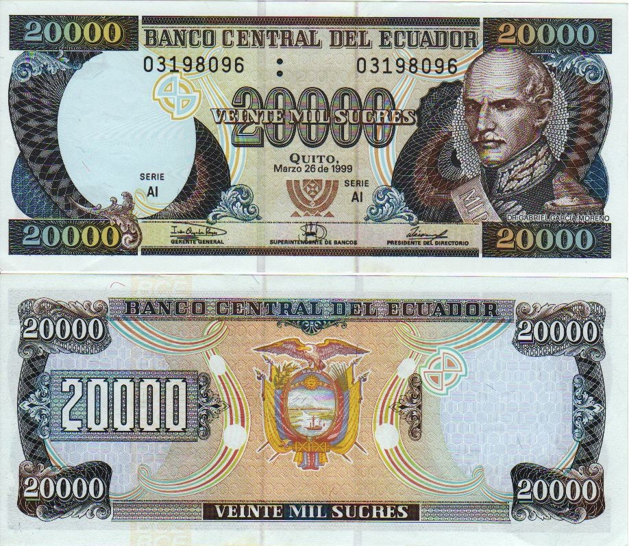 Ecuadorian sucreDescription 20000+Sucres+Bill+Ecuador+1999 ...