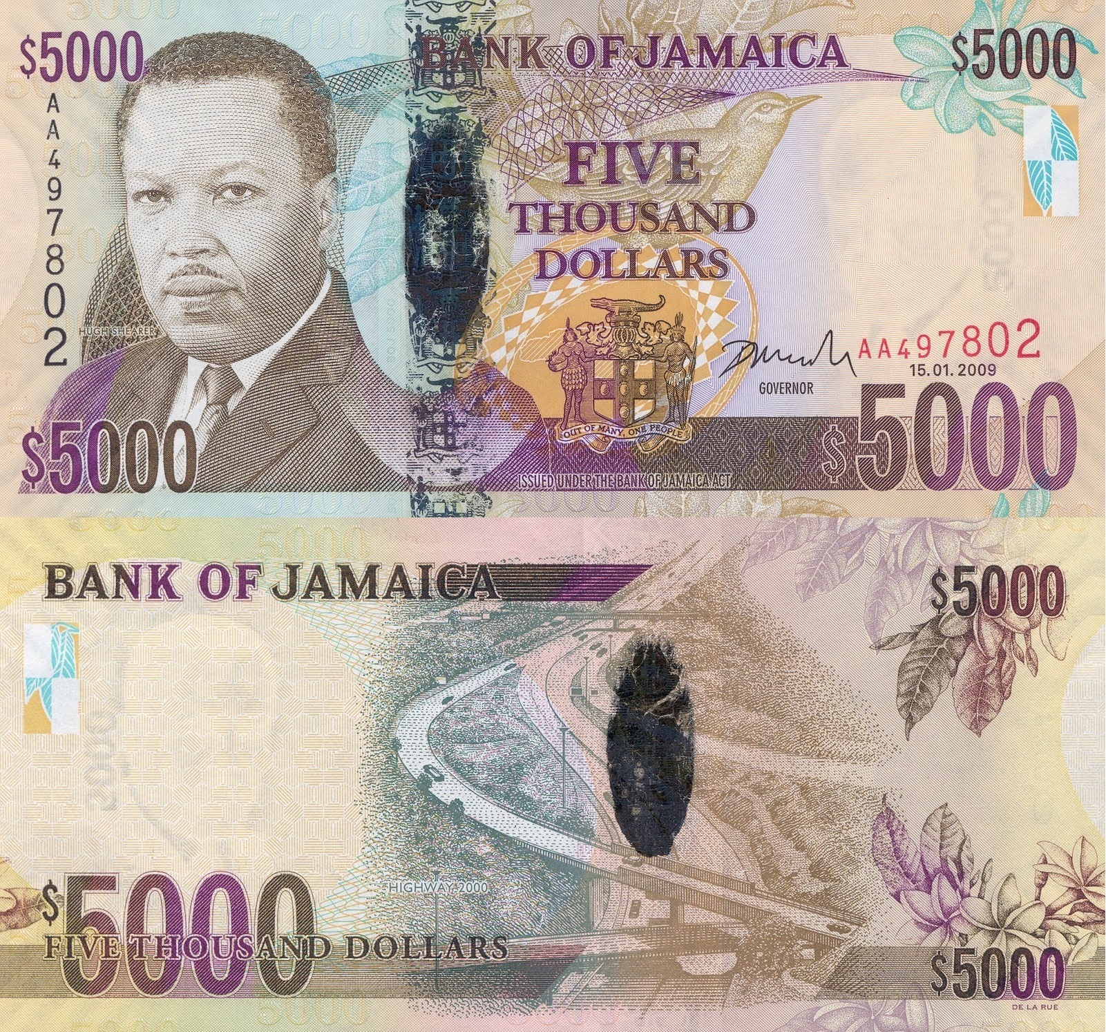 Jamaican dollarJamaican 5000 Dollar Bill