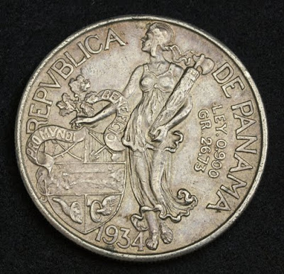 Panamanian balboaPanamanian Balboa Silver coin, 1934.