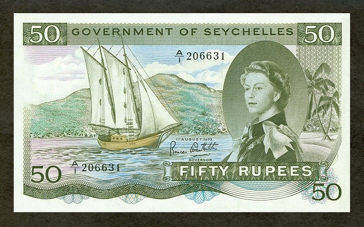 Seychelles rupee1973 SEYCHELLES 50 RUPEES SEX NOTE PMG65 ...