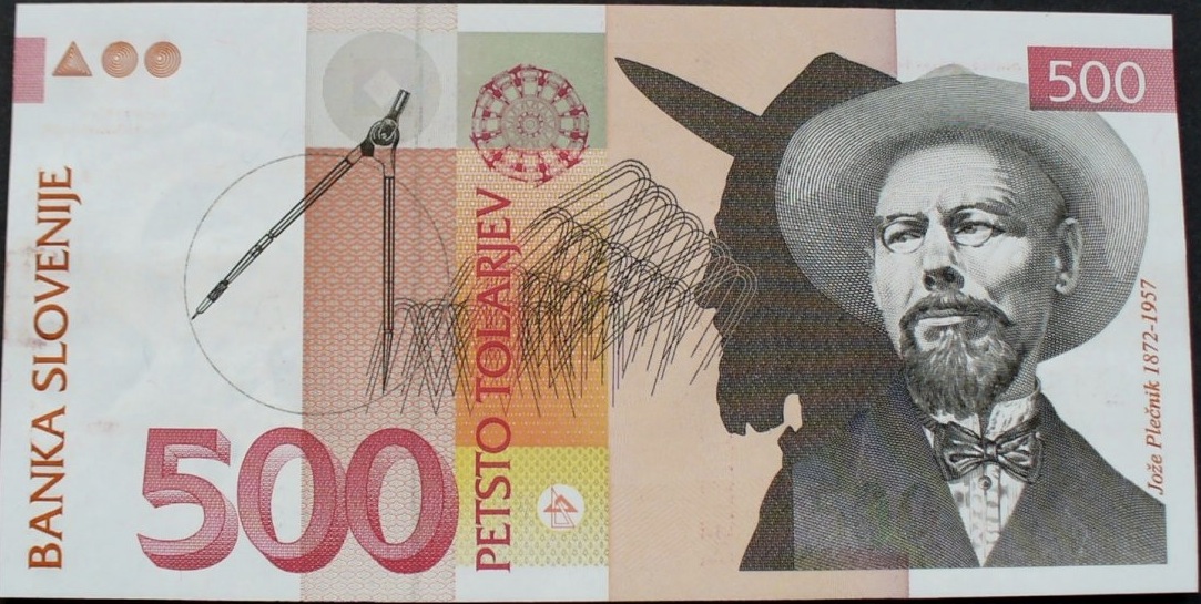 Slovenian tolarbanknote 500 Slovenian Tolarjev J. Plecnik