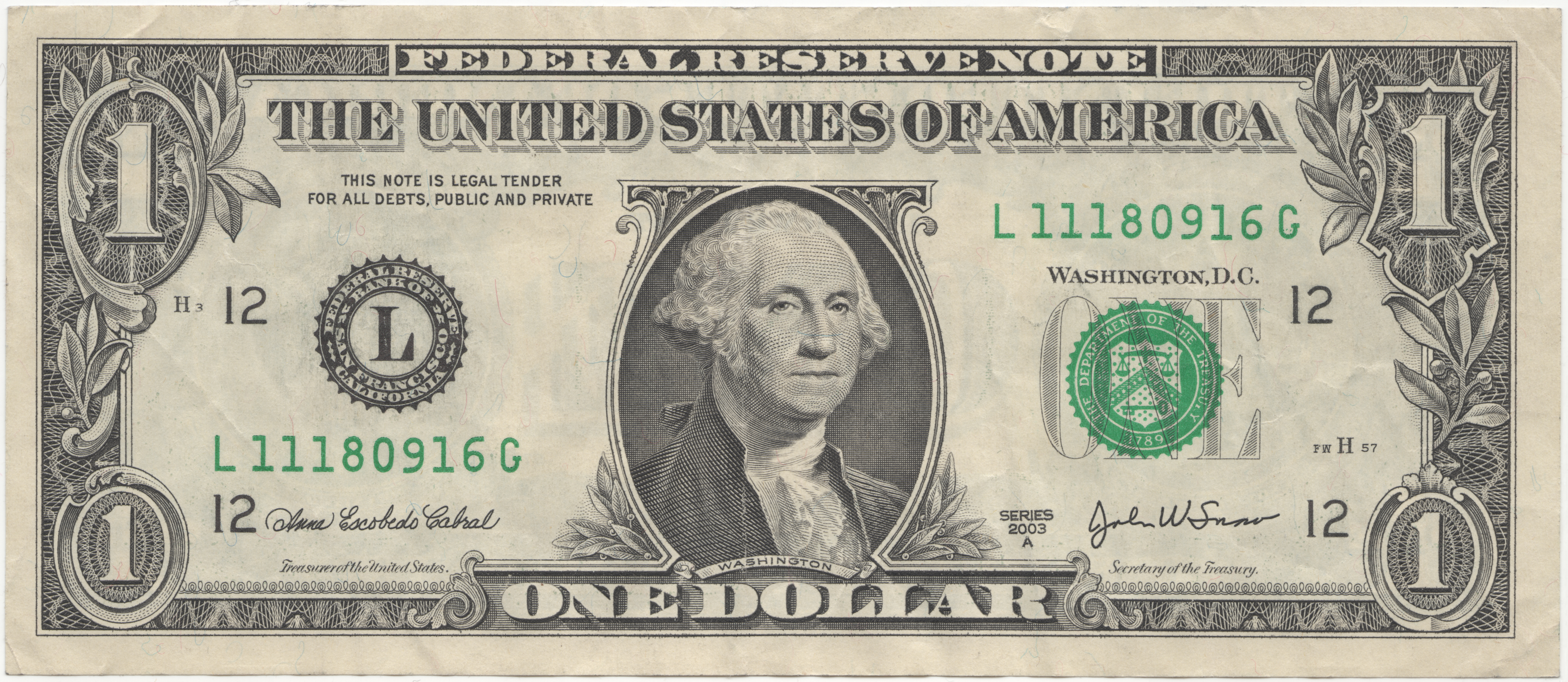 United States dollar... United States one dollar bill, series 2003