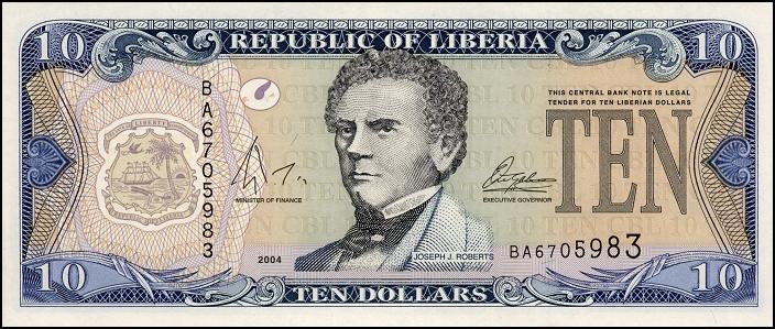 Liberian dollarFace side of 10 dollars of Liberia